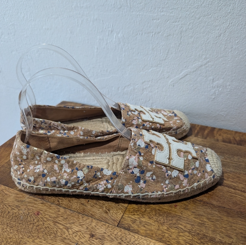 New Tory Burch Women Ines Cork‎ Logo Flat Espadrilles US 7.5